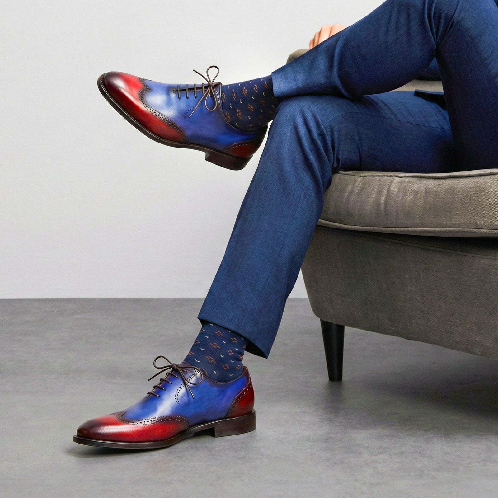 Wholecut Oxfords - Red & Blue