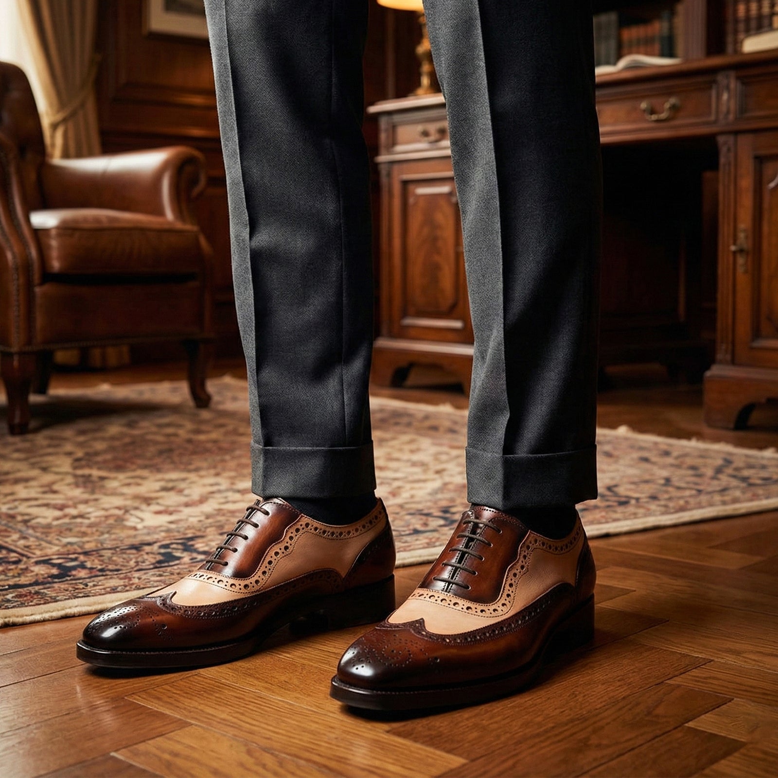 Wingtip Brogue Oxford - Brown & Beige