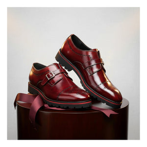 Medallion Toe Single Monk Strap - Wine Red
